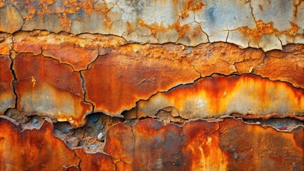 Poster - Abstract Texture of Heavily Oxidized Metal Surface with Deep Cracks and Vivid Hues