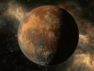 Wall Mural - hyperrealistic red planet with detailed surface features, floating in starlit void with atmospheric 