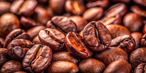 Sticker - Close-up view of roasted coffee beans, rich brown tones, showing texture and detail