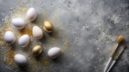 Poster - Elegant Easter eggs and painting brushes on a textured surface