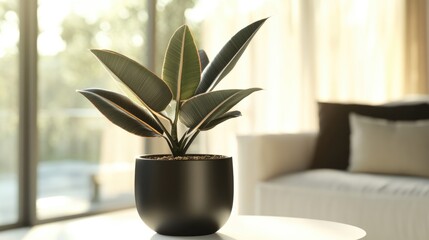 Poster - A potted plant is placed on a table in front of a window, providing natural light