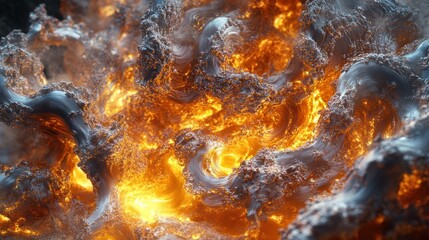 Poster - Dynamic swirling patterns of molten lava create a mesmerizing display of heat and color in a volcanic eruption. Generative AI