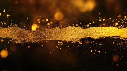 Wall Mural - A close-up view of gold paint splattered on a dark background, great for abstract art or design concepts