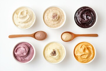 Poster - A variety of small bowls with different ice cream flavors, perfect for showcasing a range of desserts or as a colorful background
