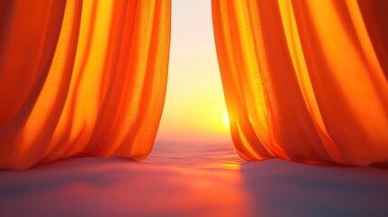 Poster - A picture of a sunset with orange curtains in the background, ideal for use in images about evening or twilight scenes