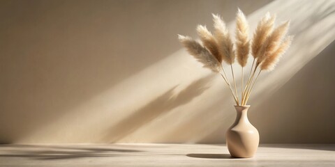 Poster - Sunlit Pampas Grass in a Neutral Vase on a Table