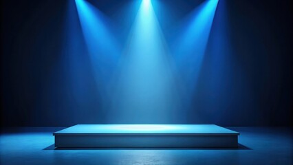 Poster - Empty Stage with Blue Spotlights, Ready for a Presentation