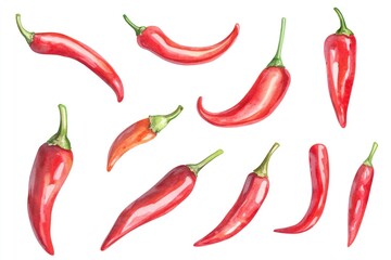 Poster - A group of red hot peppers on a white surface