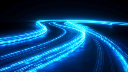 Fototapete - A vivid, glowing blue light trails gracefully on a dark background, creating a sense of motion and energy.