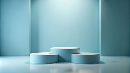 Poster - empty light blue podium display in minimalist room