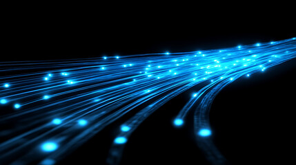 Fototapete - A vibrant depiction of blue light trails against a dark backdrop, suggesting motion and energy, evoking a sense of speed and modern technology.