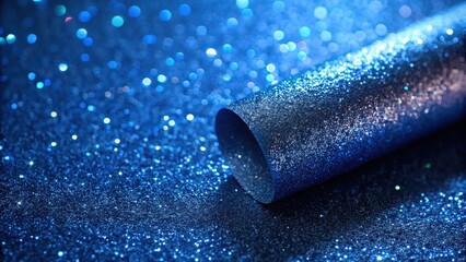 Poster - Rolled Glitter Fabric on Sparkling Background Shimmering Blue Texture