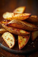 Poster - Fresh potatoes arranged on a wooden cutting board, ideal for cooking and serving