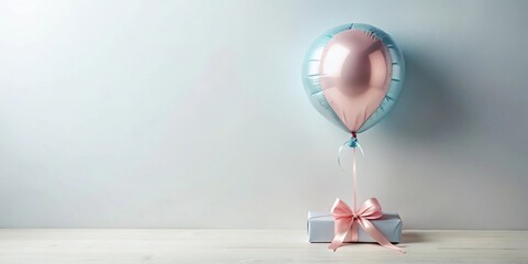 Poster - Pastel Balloon and Gift Present on White Table