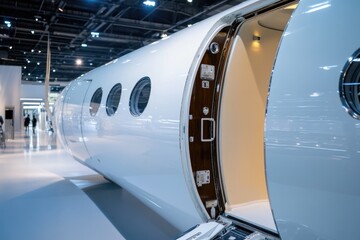 Aufkleber - A large white jet sitting inside a building