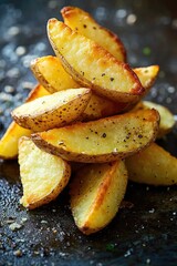 Aufkleber - Freshly cooked potato wedges served hot on a table, perfect for snacking or as a side dish