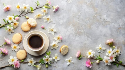 Aufkleber - Aromatic Coffee Break Surrounded by Delicate Spring Blossoms