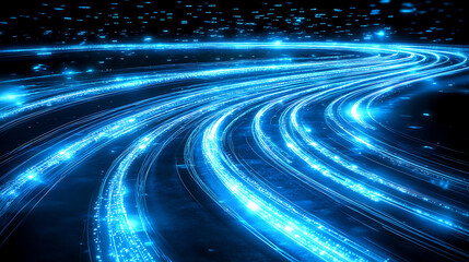 Fototapete - A mesmerizing swirl of blue light trails against a dark background, creating a sense of motion and energy.