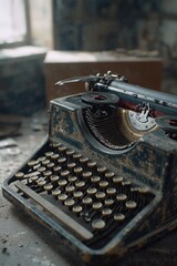 Aufkleber - Vintage typewriter placed on a table, ready for writing