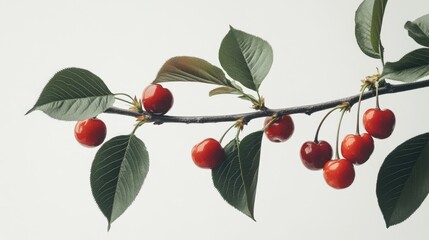 Poster - A bunch of cherries hanging from a tree branch, ripe and ready to eat