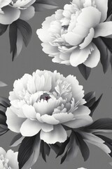 Poster - Painting of white peonies with grey background, suitable for greeting cards or wallpaper.