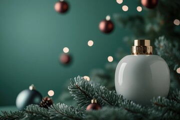 Aufkleber - A white bottle sits atop a Christmas tree, adding a touch of elegance to the holiday decor
