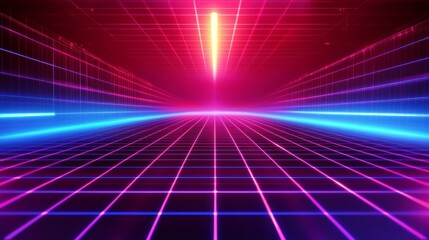 Wall Mural - Evocative 80s and 90s Cyber Grid Landscape Design