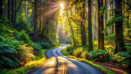 Poster - Sunlit Path Winding Through a Lush Forest Canopy