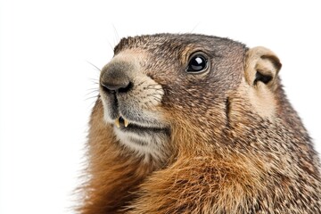 Poster - A close-up view of a groundhog's face, suitable for illustrations or designs related to wildlife, nature, and outdoor themes