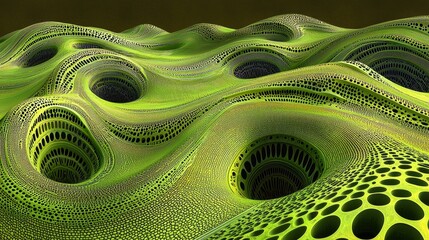 Poster - Futuristic Abstract Landscape with Wavy Patterns and Binary Code Inspiration