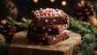 © Fortune228 - Festive holiday brownies with peppermint and christmas decorations on wooden surface