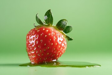 Wall Mural - A Single Strawberry Covered In Green Syrup