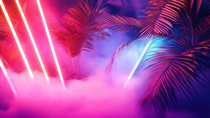 Wall Mural - A fusion of retro style and tropical vibes in neon colors.