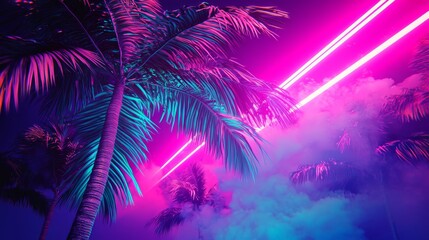 Wall Mural - Eye-catching neon-lit illustration highlighting tropical elements.