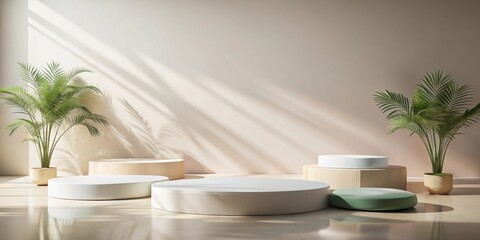Poster - Serene Minimalist Display with Natural Light and Cylindrical Platforms