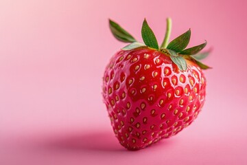 Wall Mural - A single ripe strawberry on pink background