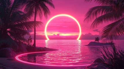Wall Mural - Captivating Neon Light Effects on Tropical Landscape
