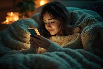 Aufkleber - A person lying down in bed holding a smartphone, possibly sleeping or scrolling through content