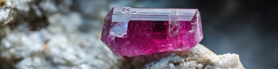 Poster - A close-up shot of a pink crystal perched on a rocky surface