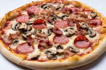 Poster - A shot of a delicious-looking pizza with melted cheese and toppings on a white plate