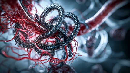 Poster - Infectious blood flukes schistosoma under microscope laboratory setting scientific image close-up view health research