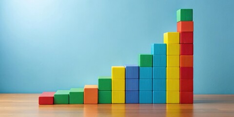 Aufkleber - Colorful Blocks Forming Ascending Steps on Wooden Surface