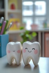 Poster - Two toothbrushes sit on a table, ready for use