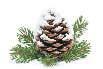 Poster - A close-up shot of a pine cone covered in snow