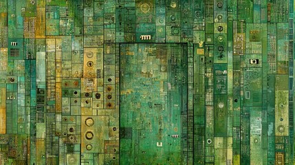 Poster - Abstract Futuristic Design Illustrating Symbiotic Structures in Green Tones