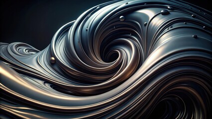 Poster - Abstract Swirling Dark Metallic Liquid with Embedded Spheres