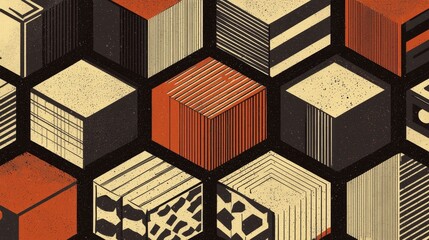 Poster - Gorgeous Abstract Patterns with Hexagonal Shapes and Earthy Tones