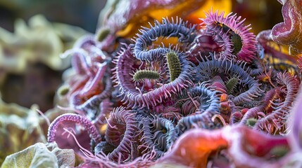 Poster - Closeup observation of intestinal flukes in a laboratory setting science detailed biological study macro view
