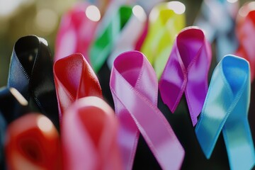 Poster - A close-up view of various colored ribbons, great for decorative or gift wrapping purposes