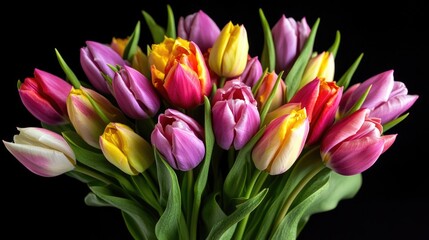 Poster - A vibrant arrangement of colorful tulips in a vase